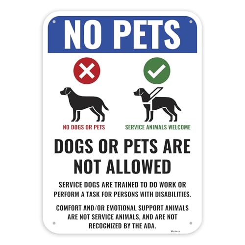 1PC No Pets Allowed Sign For Business 14 x 10 Inches - Aluminum - No Dogs Allowed - No Animals Service Support Dogs Only