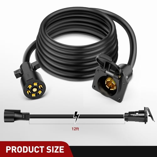Image of Nilight 7 Way Trailer Plug Extension Cord 12 Feet