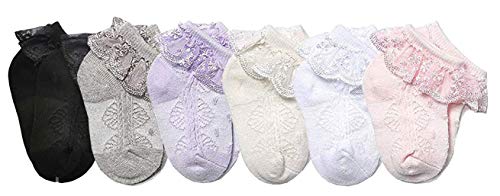 CHUNG Toddler Baby Girls Princess Cotton Socks with Lace Ruffles for Dress School, Black Lace, 3-5Y
