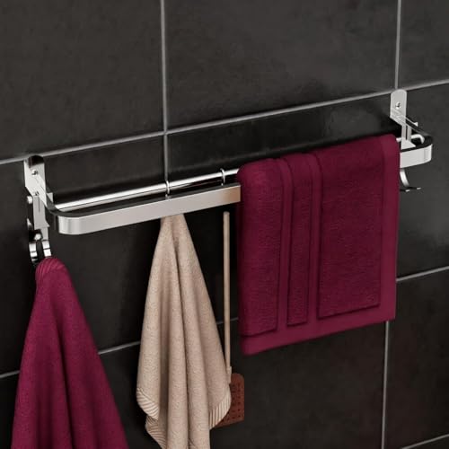 Image of SUNDRY Stainless Steel Double Towel Bar, Wall Mounted, Chrome Finish, Modern Bathroom Chrome Finish Bathroom Accessories Hanger Hardware