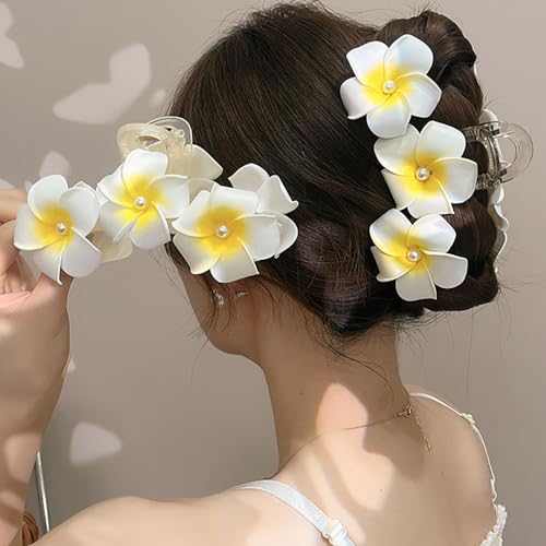 Pinzas de cabello flores hawaianas con perlas grandes miniatura 2