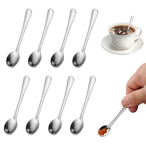 8 PCS Petites Cuillères, Petite Cuillere a Cafe Acier Inoxydable 7,5 cm Mini Cuillere Verrine pour Épices Sel Miel Dessert
