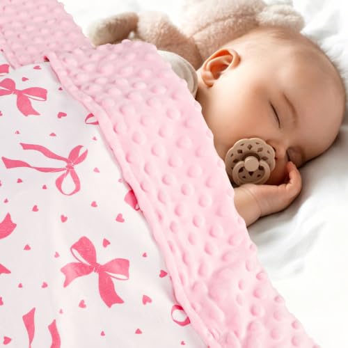 Image of Baby Blanket for Girls, Super Soft Double Layer Mink Blankets with Dotted Backing, Sun Smile Toddler Newborn Nursery Bed Blanket, You are My Sunshine Print Throw Blanket, 30 X 40 Inches, Pink Bow