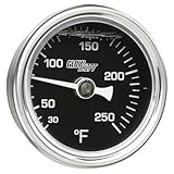 GlowShift Liquid Filled Mechanical 250 F Temperature Gauge - for Water Coolant or Oil Temp - 3/8-18 NPT Threaded Sensor - Black Dial - Waterproof - 1-1/2' (38mm) Diameter