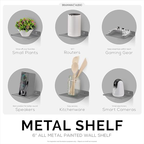 Image of 6 Inch Set 1 White Wall Shelf - Metal Floating Shelf for Wall, Wall Mounted Shelves, Modern Wall Shelf for Bedroom & Living Room Storage, Minimalist Wall Mount Shelf (15.24 CM Long X 12 CM deep)