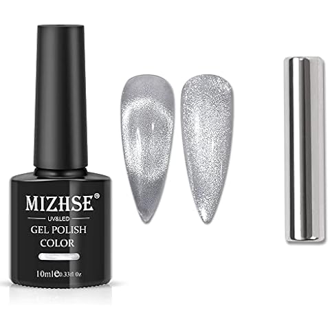 MIZHSE 10ml Universal Cat Eye Gel Nail Polish Silver Soak Off UV/LED Gel Smoothie Wide Nail Polish Gel Magnetic Gel Nail Polish with Magnet Cover