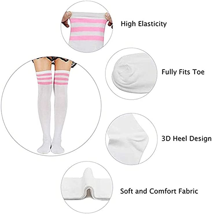 Image of Azue Women Non Slip Thigh High Socks Fashion Tube Stockings above Knee Cosplay Socks