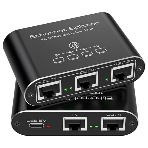 Image of Ethernet Splitter 1 to 4 1000Mbps Internet Splitter Supports Simultaneous Networking of 4 Devices Works with Cat5 /5e /6 /7 /8 Cable