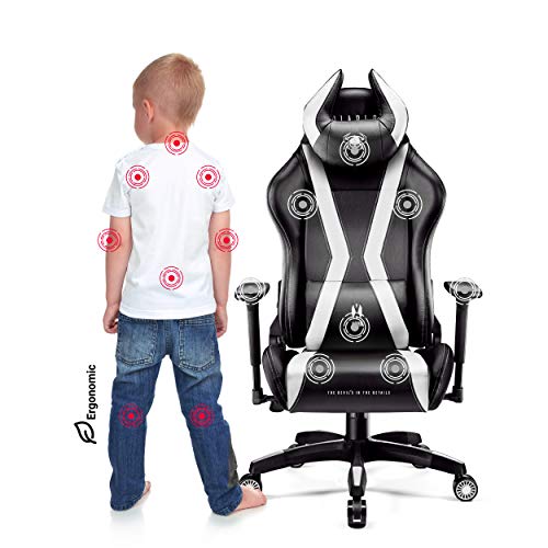 Diablo-X-Horn-Silla-Gaming-para-Ninos-Oficina-Gamer-Apoyabrazos-3D-Cojin-Ajustable-Diseno-Ergonomico-Cuero-Sintetico-Funcion-de-Inclinacion-Negro-Blanco-tamano-para-los-ninos