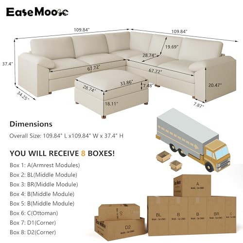 Image of EASE MOOSE Oversized Modular Sectional Couch with Ottoman, Faux Leather Sectional Sofa with Deep Seat, Scratch Resistant Faux Leather Material, Extra Large L Shaped Couch,Beige