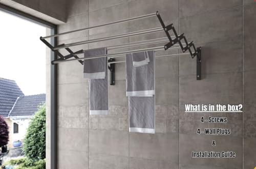 Image of RIOMAX Heavy Duty Rust-Free Stainless Steel Foldable Wall Mounted /Mounting Clothes Drying Stand /Cloth Dryer Racks for Bathroom /Balcony /Indoor /Outdoor (4 Ft - 9 Rod - Black & Silver)