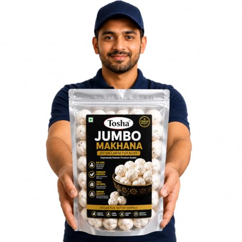 Image of Tosha Jumbo Phool Makhana (Fox Nuts) 250g | 6+ Sutta Extra Large Handpicked Makhana | Premium Jumbo Lotus Seeds | Vacuum Packed | Healthy Crunchy Snack | Gluten Free | Value Pack