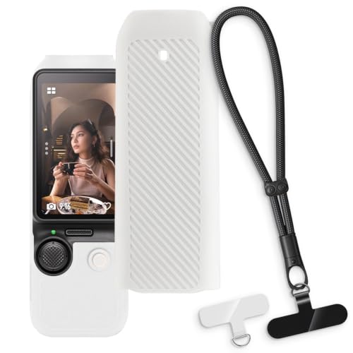 OAGELIM 2-in-1�ی�P�[�X�ƃ��X�g�X�g���b�v Dji Osmo Pocket 3 �Ƃ̌݊������� ���O���\�ȃ��j���[�h�t���d�b�J�o�[�A����~�ߕ����h�~�O���b�v�n���h�� (�z���C�g + �u���b�N)