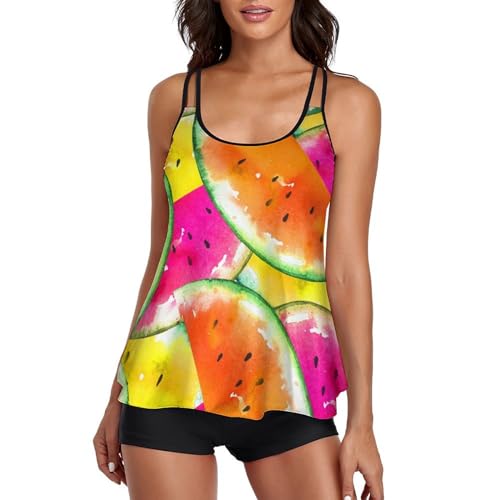 Ensembles bikini avec short de garçon et tankini pastèque aquarelle robe de plage femme