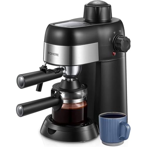 FOHERE Espresso Machine, 3.5 Bar 4 Cup Steam Espresso Machine, Espresso and Cappuccino Maker with Milk Frother and Carafe, Professional Compact Coffee Machine for Espresso, Cappuccino, Latte and Mocha