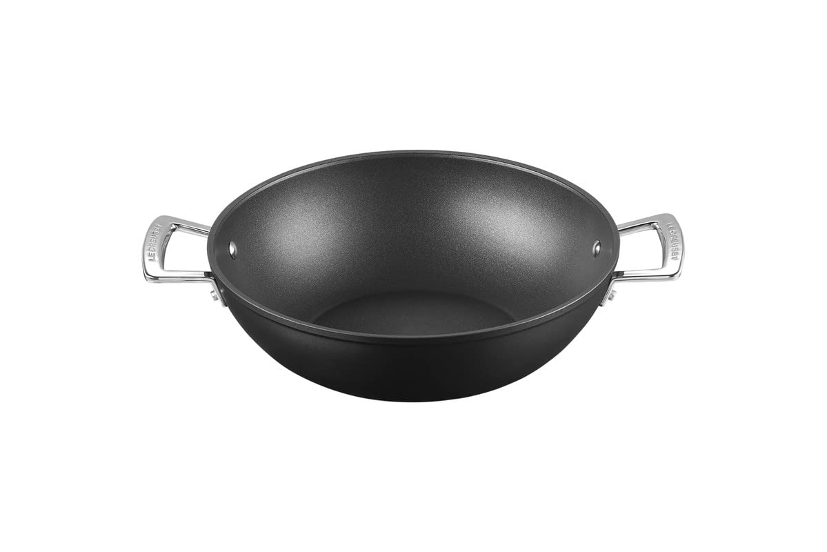 Le Creuset Wok in Alluminio Antiaderente, Ø 28 cm, PFOA Free, per Tutte Le fonti di Calore, induzione incl,Nero