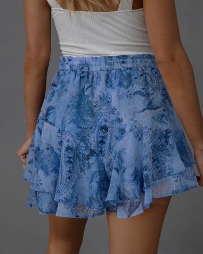 Image of Aoudery Flowy Shorts for Women Casual Boho Floral Skorts Ruffle Mini Skirts Running Tennis Butterfly Chiffon Shorts