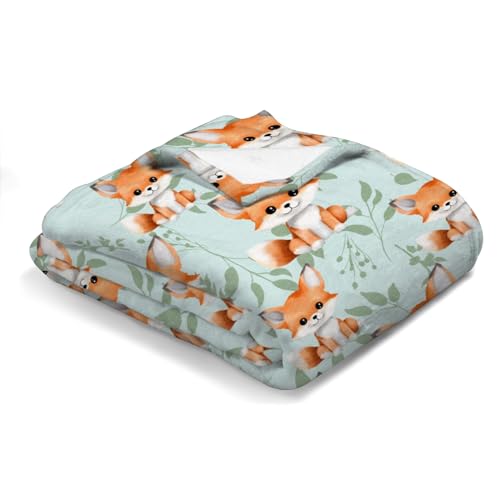 Image of Cute Green Leaves Baby Blanket for Boys Girls Baby Animal Flannel Soft Swaddle Blanket Receiving Blankets for Kids Toddler Nursery Bed Blanket Stroller Carseat Crib Cover Playmat 30x40