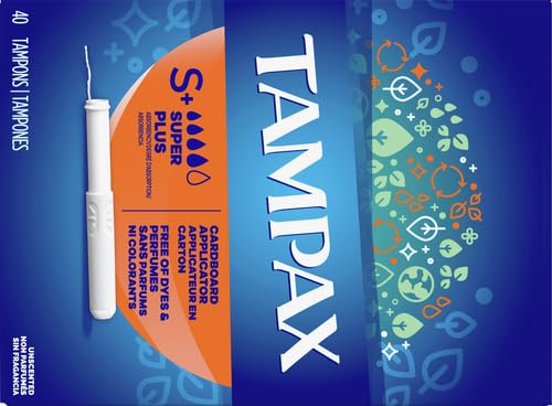 Image of Tampax Cardboard Tampons for Women Super Plus Absorbency, Anti-Slip Grip, LeakGuard Skirt, Unscented, 40 Count (Pack of 4)