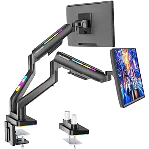Curved Monitor Mount ARES WING Dual Monitor Mount, Adjustable Stacked Monitor Stand With USB A/C, Heavy Duty Gas Spring Monitor Desk Stand For 2 Monitors For 24-57 Inch Ultrawide Screen, 75/100/200 Vesa