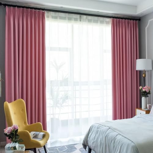 OSONA 遮光カーテン 4枚セット 丈165cm 小窓カーテン 遮光 遮熱目隠し おしゃれ 間仕切りカーテン 断熱防寒 保温 防音 省エネ UVカット しゃこうかーてん リビング 子供部屋 居間 寝室 アジャスターフック付き・タッセル付き 洗える ピンク