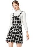 Allegra K Women's Adjustable Strap Above Knee Plaid Printed Overall Dress Suspender Skirt X-Small Black-White