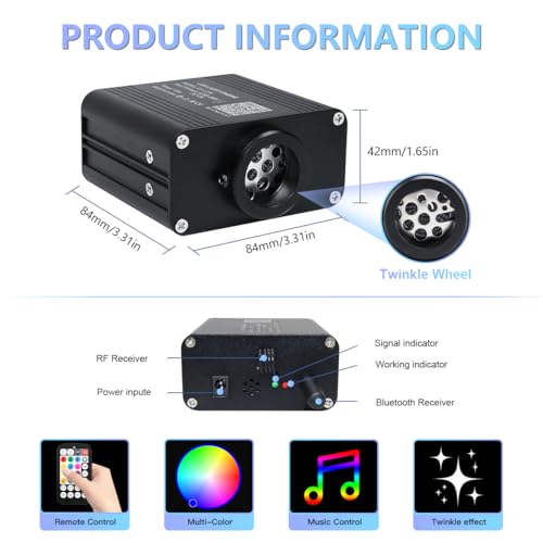 Image of 16W Car Home Starlight Headliner Kit, Twinkle & Sound Activate RGBW Fiber Optic Lights with APP & Remote Control, Star Lights for Ceiling Decoration, 550 pcs 13.1ft