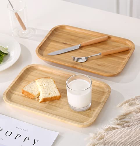 2-Pack 12 X 8 Inches Bamboo Trays ,Serving Tray Bamboo Breakfast Dinner Food Trays Coffee Tea Serving Tray Fruit Platters For Home Hotel Restaurant #TOP4
