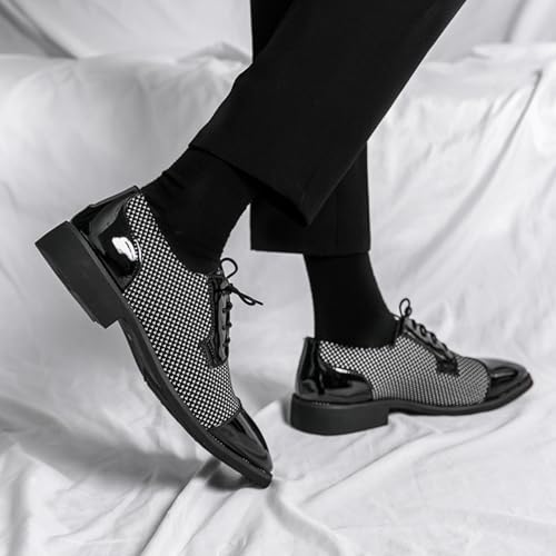 Mens Retro Two Tone Patchwork Patent Leather Lace-Up Dress Oxfords Shoes Casual Round Toe Non-Slip Derby Shoes for Business Casual Dress Prom Party 5