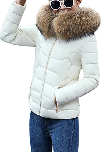 YMING Warm Down Jacket For Women Quilted Parka Puffer Jacket With Hood White M