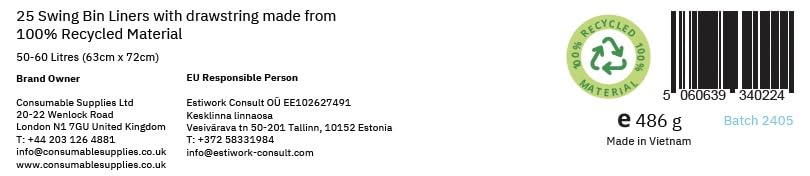 Evaness 100 Recycled Material Bin Bags With Drawstring 50l 60l