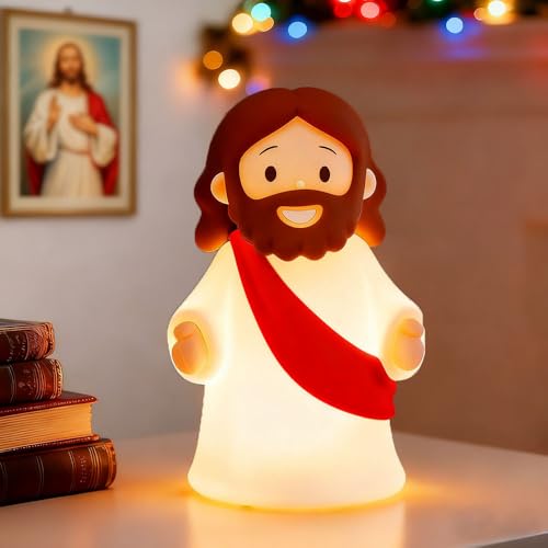KangTen CHEN Jesus Night Light Rechargeable Bedside Night Light Dimmable Silicone LED Light Ideal for Religious Gatherings, Gifts for Sunday School, Baptism Presents, Easter Egg Decorations (red)