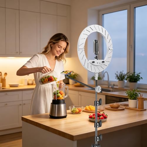 Image of 55W18 45cm Ring Light Kit [New Version] 6700K Dimmable LEDRinglightTripod Stand Dual Phone Holder for iPhone Selfie Makeup LashTattoo Studio Lighting Painting,Photo Video Recording (White)