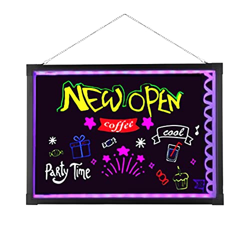 Tableau d'écriture LED - 60 cm x 80 cm - Panneau publicitaire lumineux avec télécommande et 8 stylos néon - Design DIY - Pour café, bar, restaurant,...