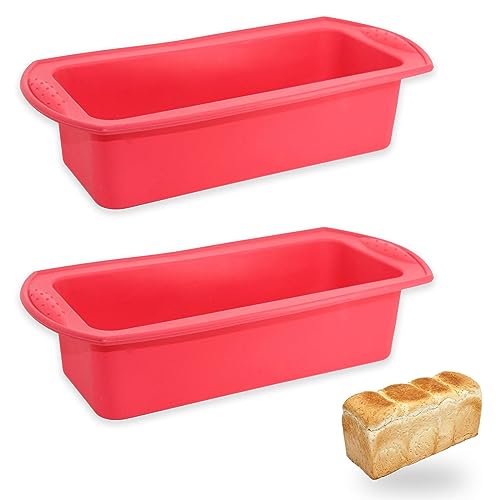 gvivej Backform Kasten, 2 Stück Brotbackformen Silikon, 26 x 13 x 6,5 cm, für Brot und Gebäck, Rot