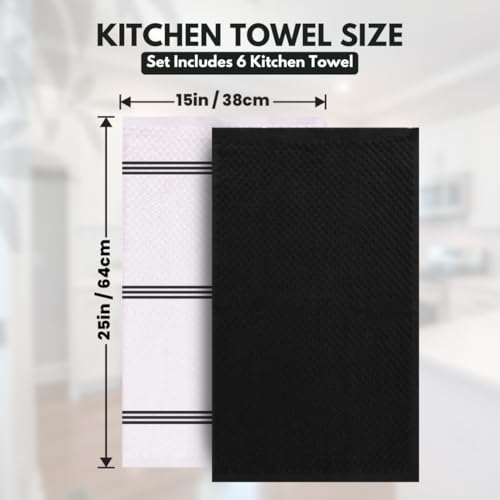 Infinitee Xclusives 100% Cotton Kitchen Towels - 15x25 Inch Ultra Soft Tea Towel, Super Absorbent Terry Dish Towels for Kitchen Linens |Storm Black|