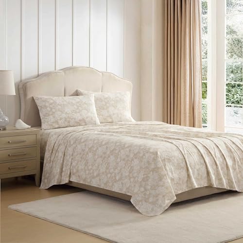 Image of Laura Ashley - Twin Size Sheet Set, Crisp & Lightweight Cotton Percale Bedding with Fitted Sheet and Pillowcase, Floral Room Decor, Deep Pocket, College Dorm Room Essentials (Meredith Brown)