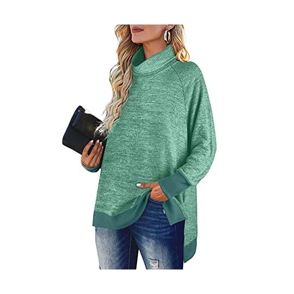 OFEEFAN-Womens-Turtle-Neck-Sweatshirts-High-Low-Hem-Side-Slit OFEEFAN Womens Tunic Tops Long Sweaters for Women to Wear with Leggings Green XL