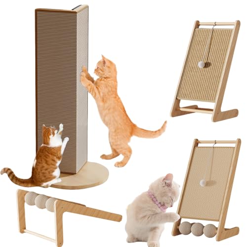 猫用L字型スクラッチャー 猫用爪とぎボード 縦型 おもちゃ付きボール付き 猫 爪研ぎ コーナー つめとぎポール 耐摩耗 丈夫で長持ち ソファ 保護 ネコ 爪とぎ 爪とぎ取り付け簡単 ペット用 (麻縄B)