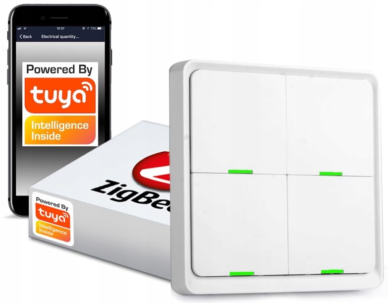 Télécommande Intelligente ZigBee Tuya 4 Boutons - Contrôle Jusqu'à 12 Scènes - Sans Fil - Noir - Nécessite Passerelle