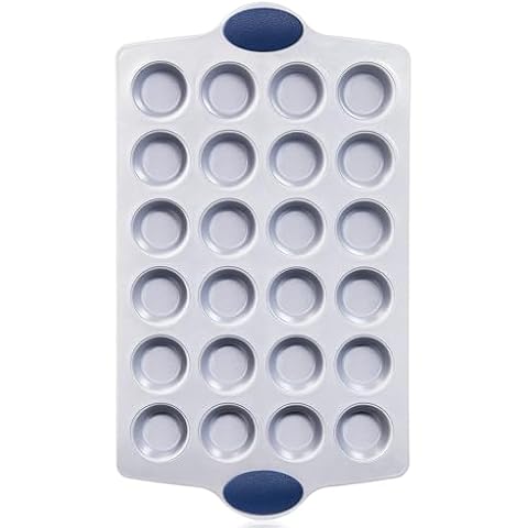 BRONYPRO Ceramic Mini Muffin Pan, 24-Cup Nonstick Aluminized Steel Mini Cupcake Pans, Healthy Non-Toxic Ceramic Coating Mini Muffin Tin, 1Pack Cup Cake Pans for Baking Blue Cover