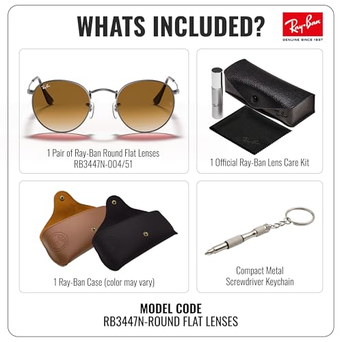Image of Ray-Ban RB3447N ROUND FLAT LENSES Round Shaped Sunglasses for Men with Official RAYBAN Eyewear Kit