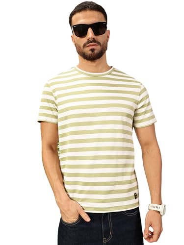 Image of Thomas Scott Men's | Striped | Half Sleeve | Regular Fit | Poly Elastane | Round Neck | Casual Tshirt