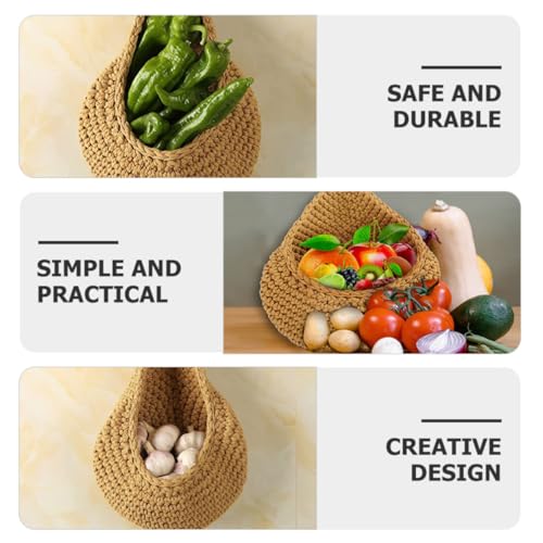 Cesta colgante de lino caqui MAGICLULU para frutas y verduras 4