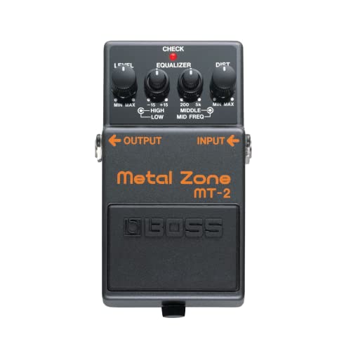 Pedal de efectos BOSS MT-2 Metal Zone clásico | Legendaria distorsión de ganancia alta para guitarra y bajo | Circuito de ganancia de doble etapa | Ecualizador activo de tres bandas