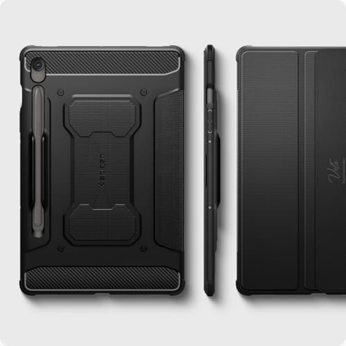 Image of Spigen Rugged Armor Pro | Samsung Galaxy Tab S10 FE+ Case [S Pen Holder] [Trifold Stand] 13.1 inch Folio Full Cover | TPU+PU Leather - Black