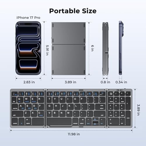 Image of Foldable Bluetooth Keyboard, Wireless Portable Keyboard with Numeric Keypad, Rechargeable Pocket-Sized Travel Keyboard for Windows, iOS, Android Smartphone, Tablet, and Laptop, Support 3 Devices