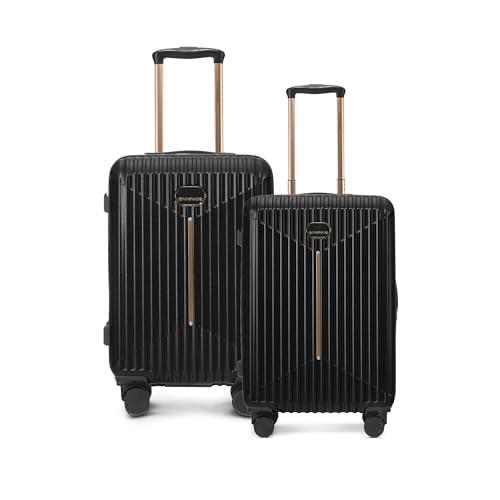 Image of The Midnight Voyager Set of 2 Luggage, Cabin 57cm, Check in Medium 67.5 cm, Hard Sided Polycarbonate Trolley Bag, Dual Anti-Theft Zippers, TSA Lock (Ebony Black)