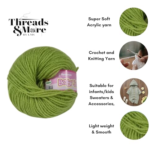 Image of Vardhman Baby Soft Yarn Pack of 6 - 4-Ply Acrylic Wool 150g Total | Soft Yarn for Knitting & Crocheting Baby Blankets, Sweaters, Toys & Accessories | 86m per 25g Ball (1, Pista Green)