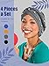 SATINIOR 4 Pieces African Women Turban Cap Beaded Headscarf Beanie Twisted Braid Wrap Hat Faux Pearl Headwrap, Black, Gray, Yellow, Royal Blue, M